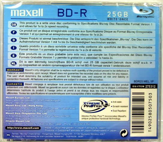 Image of Maxell BluRay BD-R 2x (1 layer) normaljc 25GB (IT3834)