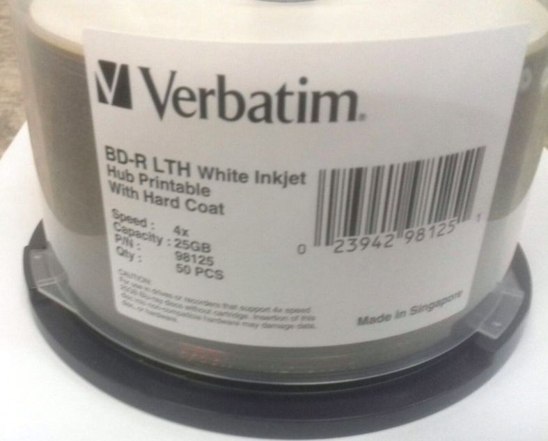 Image of Verbatim BluRay BD-R 4x (25GB) 50cake **LTH** (98125) Printable INFO!!! [Singapore] (IT14451)