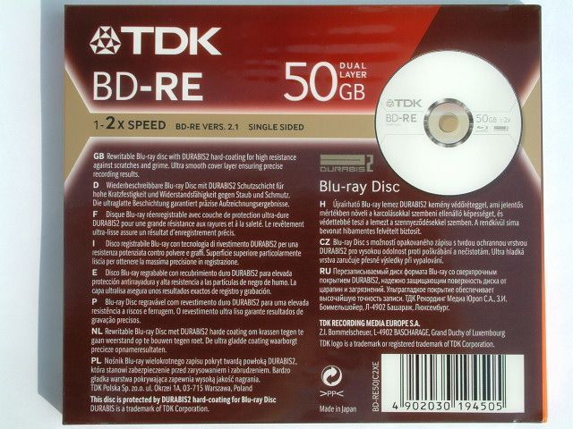 Image of TDK BluRay BD-RE (RW) 2x (2 layer 50 GB) normaljc (IT1931)