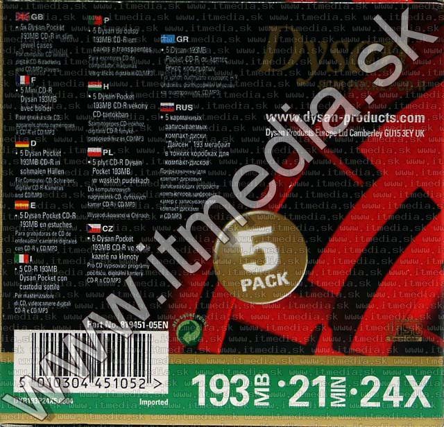 Image of Dysan CD-R mini 24x SlimJC 5-pack (IT4465)