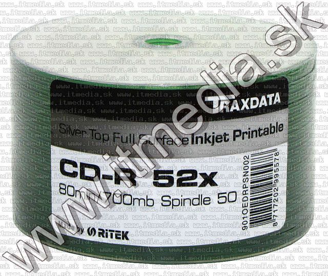 Traxdata CD-R 52x 50cw **SILVER PRINT** RITEK (IT4493) Image of Traxdata CD-R 52x 50cw **SILVER PRINT** RITEK (IT4493)