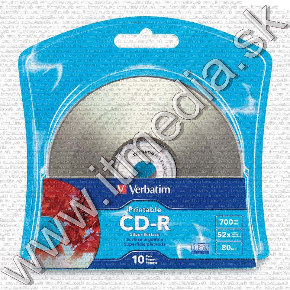 Image of Verbatim CD-R **Silver Print*** 52x 10cw Blister US 96933 Taiwan AZO (IT13448)