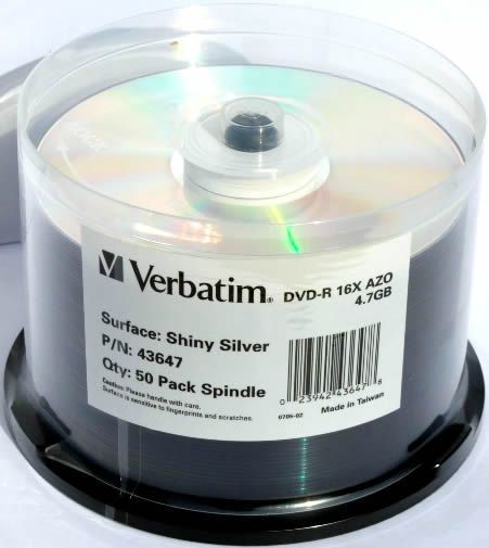 Verbatim DVD-R 16x 50cake **SHINY SILVER TOP** (43647) (IT2666) Image of Verbatim DVD-R 16x 50cake **SHINY SILVER TOP** (43647) (IT2666)