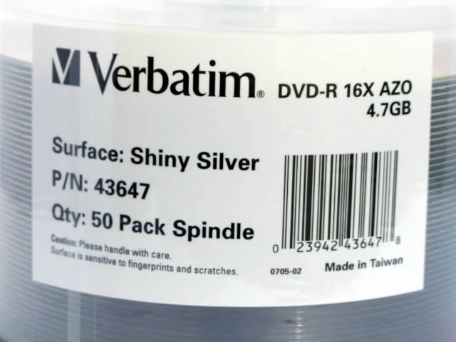 Verbatim DVD-R 16x 50cake **SHINY SILVER TOP** (43647) (IT2666) Image of Verbatim DVD-R 16x 50cake **SHINY SILVER TOP** (43647) (IT2666)