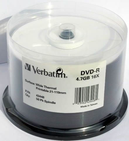 Image of Verbatim DVD-R 16x 50cake **WHITE THERMAL PRINT** (IT2665)