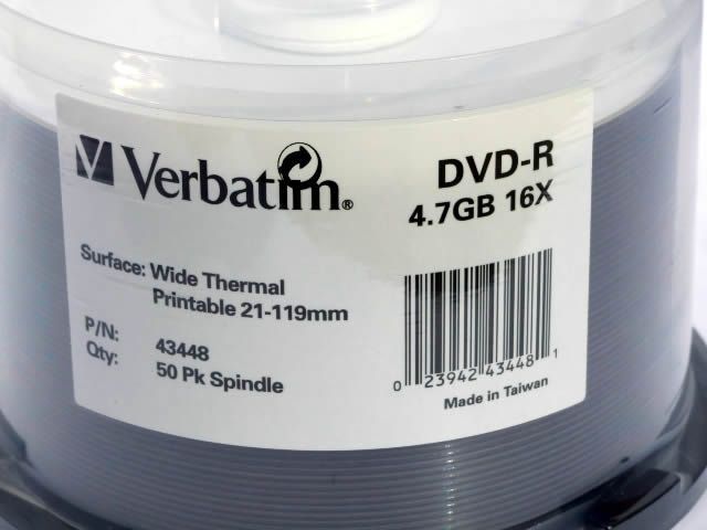 Image of Verbatim DVD-R 16x 50cake **WHITE THERMAL PRINT** (IT2665)