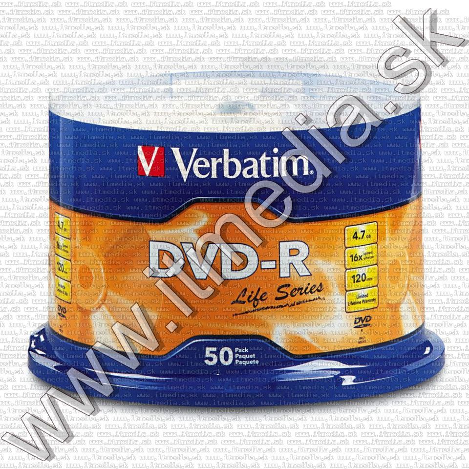Verbatim DVD-R 16x 50cake Life Series *EOL* (97176) Taiwan (IT13445) Image of Verbatim DVD-R 16x 50cake Life Series *EOL* (97176) Taiwan (IT13445)