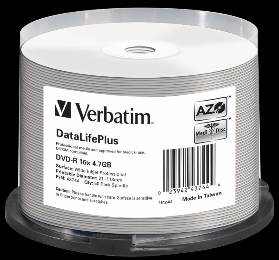 Image of Verbatim DVD-R 16x 50cake **AZO FULLPRINT NO-ID** Medi-Disc (43744) (IT14439)