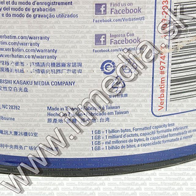 Image of Verbatim DVD-R 16x **50cw** **CMC**(97493) Taiwan (IT8809)