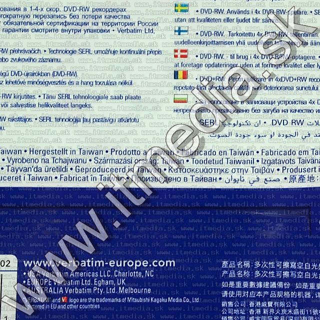 Image of Verbatim DVD-RW 4x *COLOR* SlimJC (43563) (IT7675)