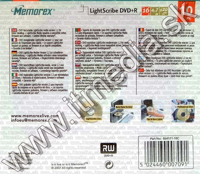 Image of Memorex DVD+R 16x **LIGHTSCRIBE** SlimJC (IT3901)