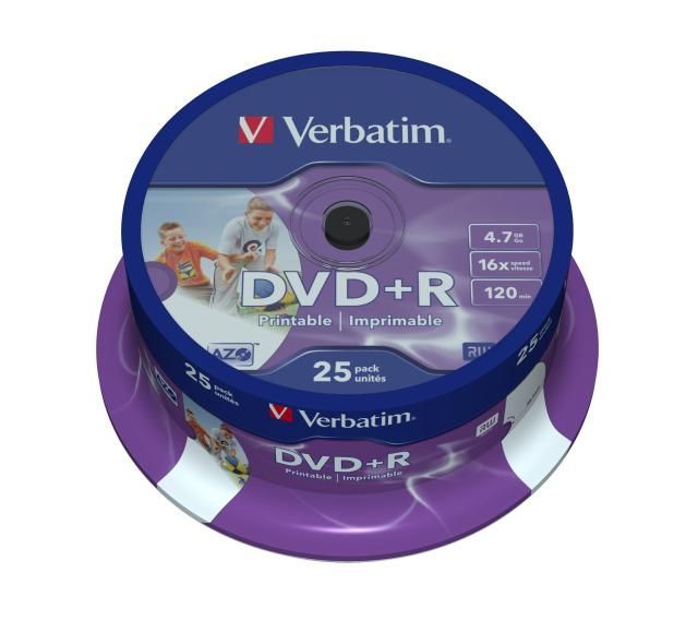 Image of Verbatim DVD+R 16x 25cake **FullPrint ID** (43539) (IT4550)