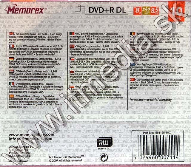 Image of Memorex DVD+R Double Layer 8x SlimJC (IT3900)
