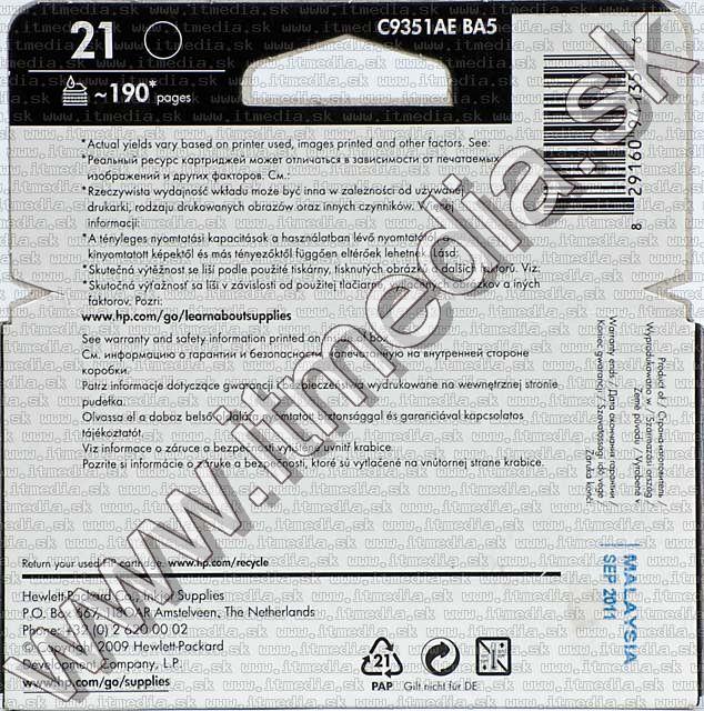 Image of Hp ink (HP) 21 (C9351AE) *ORIGINAL* 5ml (IT5676)