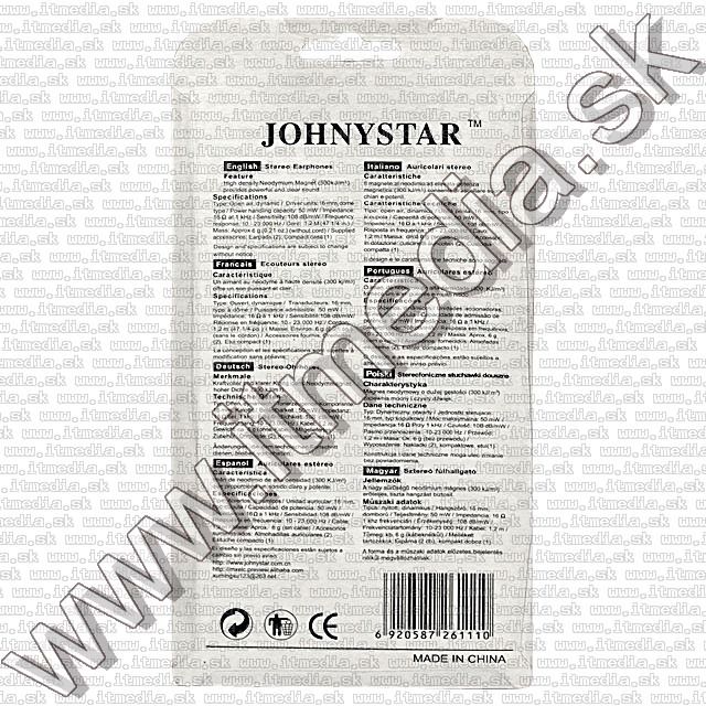 Image of JohnyStar Earphones JS-111 **3.5mm** Jack (IT8888)