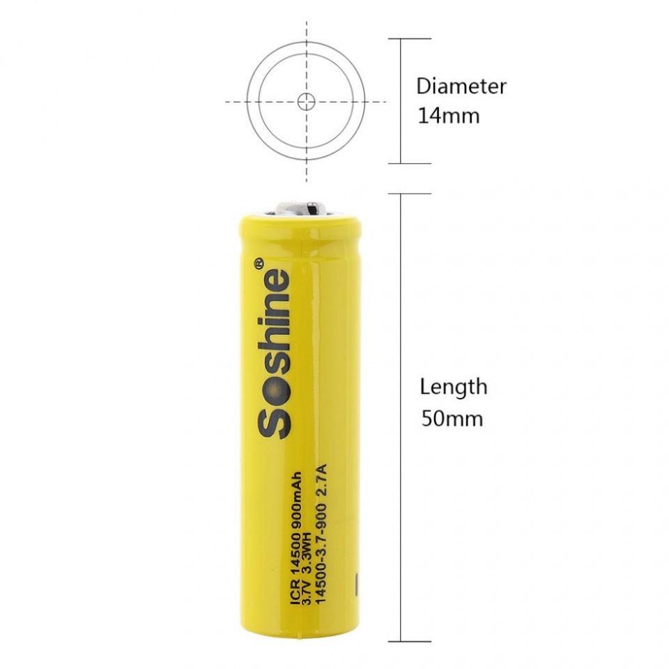 Image of Soshine 14500 Li-Ion akku 900mAh (valós) INFO! (IT14222)