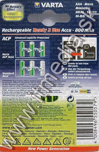Image of Varta akku R03 2x 800 mAh AAA *Ready To Use* (IT1797)