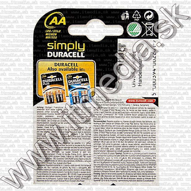 Image of Duracell Simple Alkaline Battery 4xAA LR06 (IT9459)