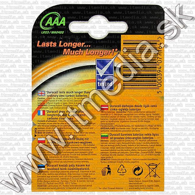 Image of Duracell BASIC Alkaline Battery 4xAAA LR03 (IT7250)