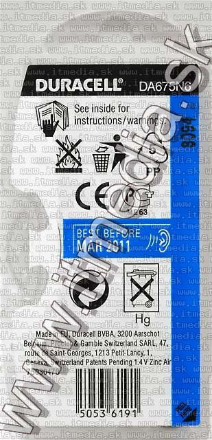 Image of Duracell battery PACK (6-set) No. 675 (DA675N6) (IT4894)