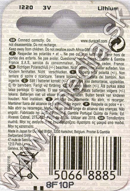 Image of Duracell Button Battery CR1220 *Lithium* (IT3495)