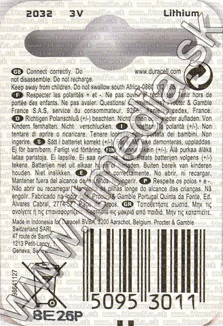 Image of Duracell CR2032 tipusú gombelem líthium (IT1044)