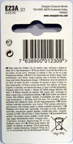 Image of Energizer hosszú élettartamú A23 (MN21,MN23) elem 12V (távirányító, riasztó) (IT3987)