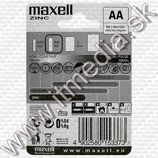 Image of Maxell battery Zinc 4xAA R06 *Blister* (IT7524)