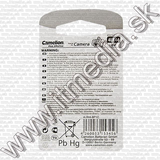 Image of Powtek-Camelion Alkaline Battery 6V 4LR44 (4AG13) (IT2459)