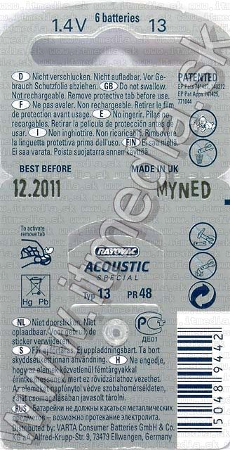 Image of Rayovac button battery 13 (6-set) ACOUSTIC special (IT0619)