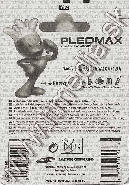 Image of Samsung battery ALKALINE 4xAAA LR03 (IT1905)