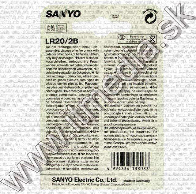Image of SANYO battery Alkaline 2xD LR20 *Blister* (IT5906)