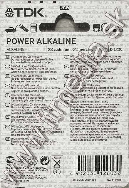 Image of TDK battery alkaline 2x LR20 (IT2651)