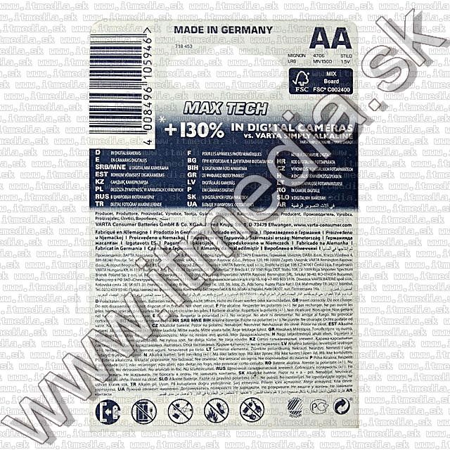 Image of VARTA battery *MAX TECH* alkaline 4xAA (LR06) (4706) (IT8988)