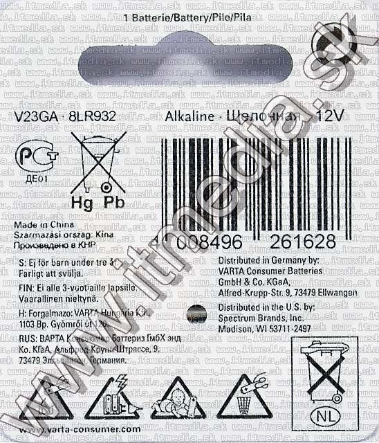 Image of VARTA battery alkaline V23GA (GP23A) 12Volt (IT6590)