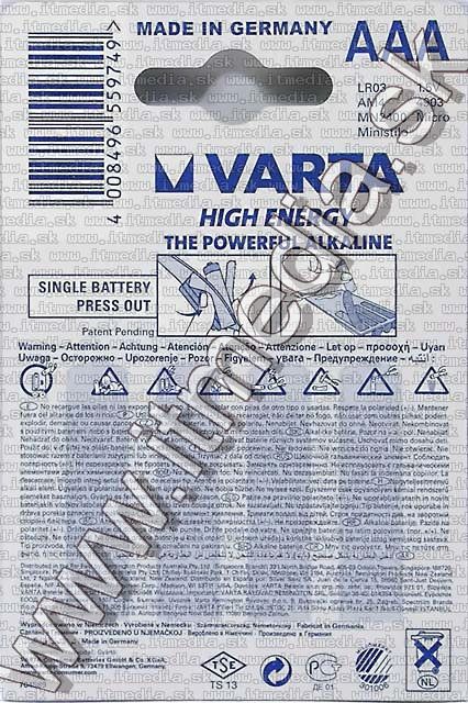 Image of VARTA battery alkaline 4xAAA (LR03) **MICRO** (4903) (IT6593)