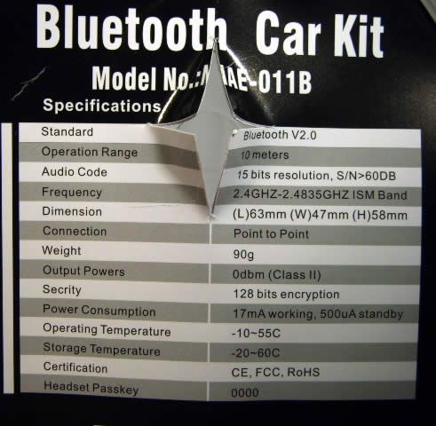 Image of Wireless Hand-Free Car Kit Bluetooth MAE-011B (IT4160)