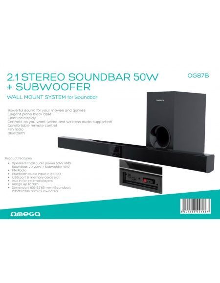 Image of Wireless Bluetooth Sound Bar + Subwoofer OG87 40W (IT13795)