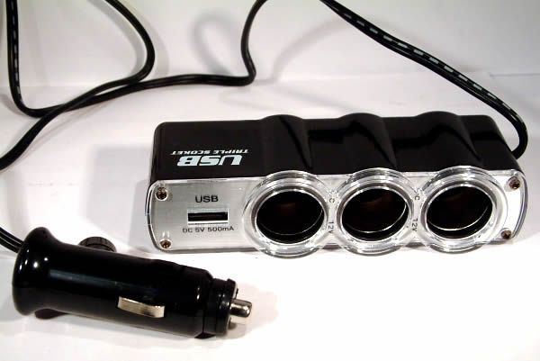 Image of Car Cigar Socket 3-way Splitter Cable with USB (IT2812)