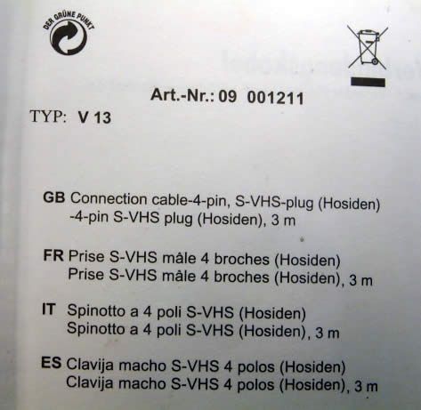 Image of S-video / SVHS cable 3m black *V13* (IT3359)