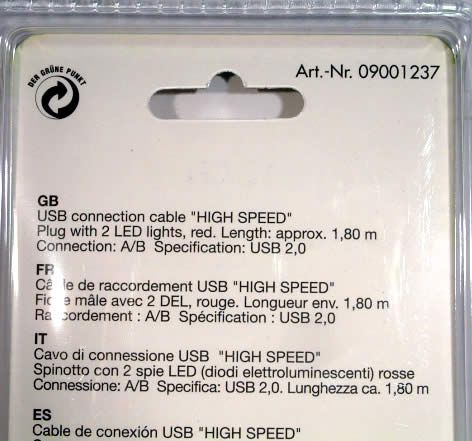 Image of USB 2.0 Printer cable 1.8m *Red LED* *C5* (IT3362)