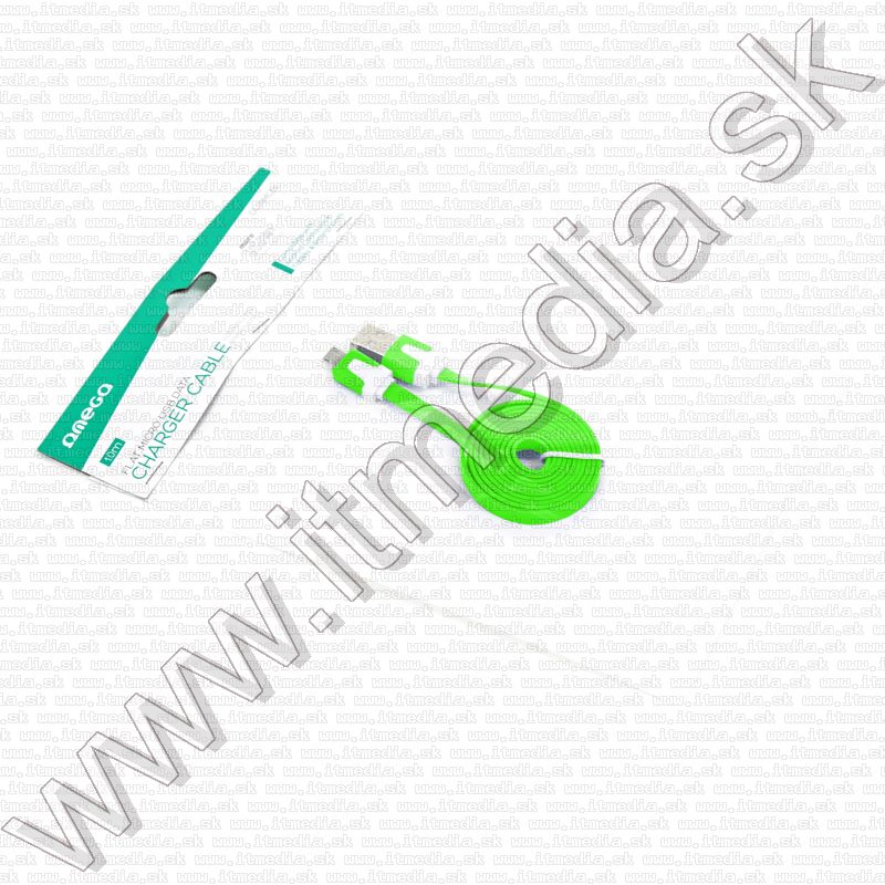 Image of USB - microUSB kábel 1m *Lapos* Zöld (IT11939)