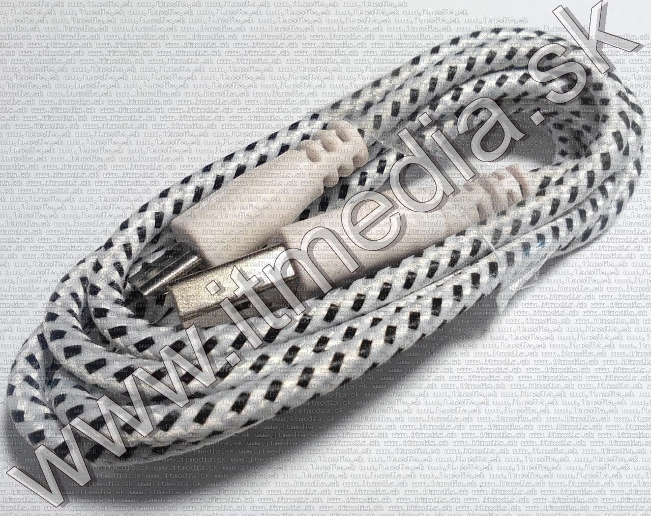 Image of USB - microUSB kábel 1m *Cipőfűző* *Lapos* Fehér-fekete (IT11539)