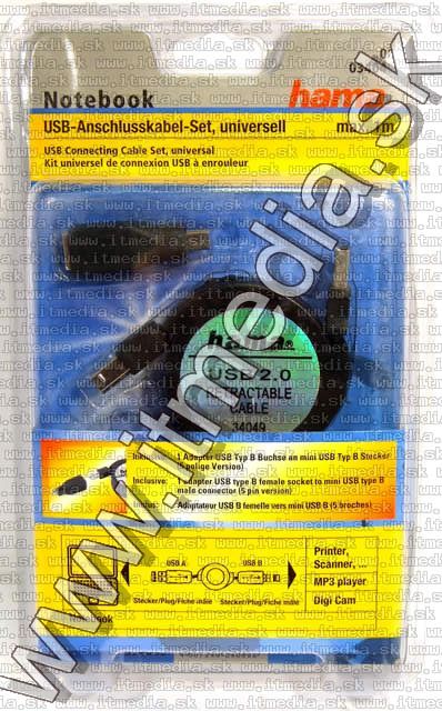 Image of HAMA Retractable USB 2.0 Printer Cable 1m (IT3860)