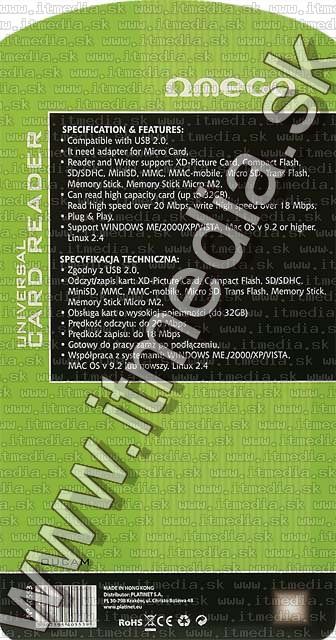 Image of Omega All-in-1 mini Memory Card Reader 40553 SD XD CF MS (IT4648)