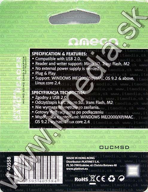 Image of Mini USB Cardreader for M2 and microSD cards (IT4425)