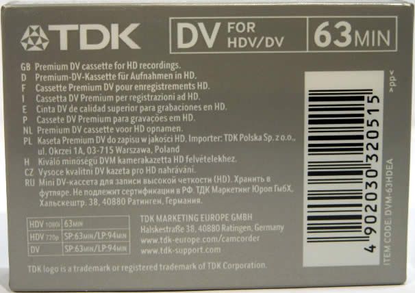 Image of TDK *Digital HD* DVM-63 mini DV cassette (IT3918)
