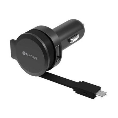 Image of Platinet 12V USB autós töltő 2.4A [44650] visszatekerhető microUSB kábellel (IT14263)