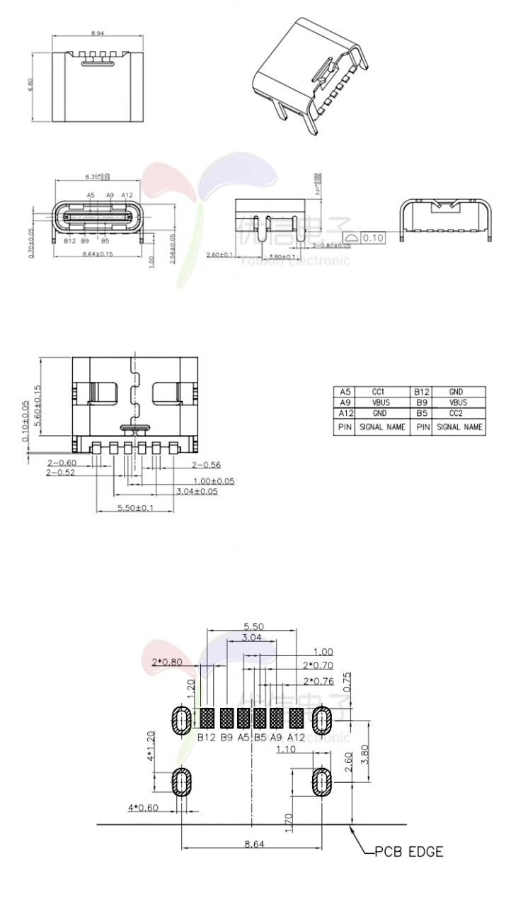 Image of USB-C connector *PANEL MOUNTABLE* (Female) 6-pin (IT14087)