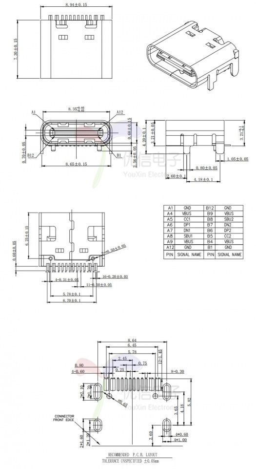 Image of USB-C connector *PANEL MOUNTABLE* SMT (Female) 16-pin Info! (IT14167)